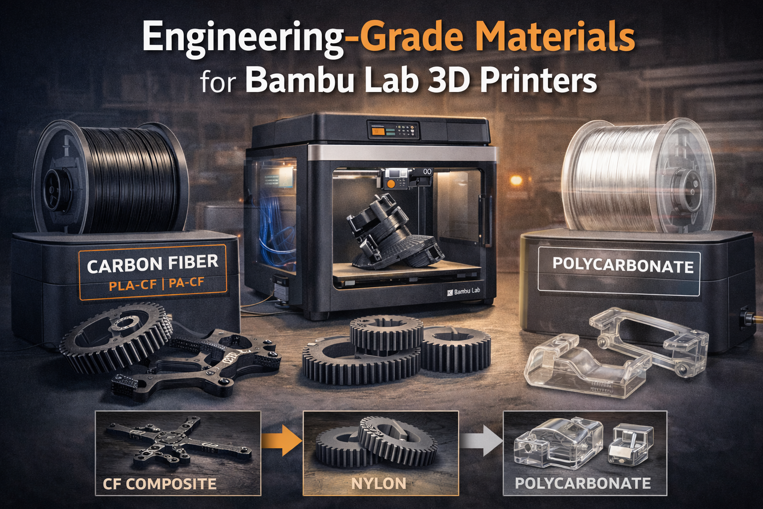 Engineering-Grade Filaments for Bambu Lab: Carbon Fiber, Nylon & PC Guide