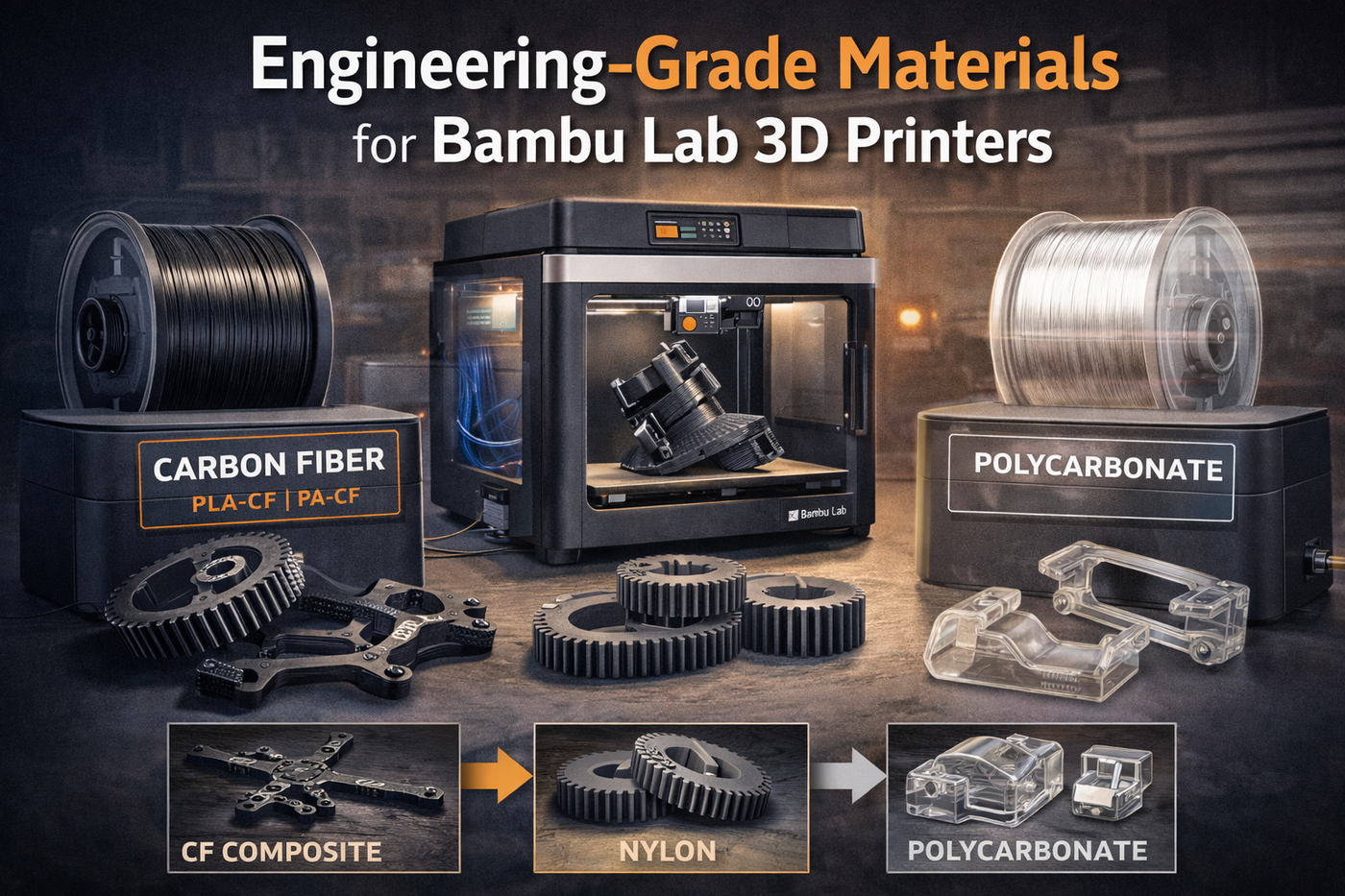 Engineering-Grade Materials for Bambu Lab 3D Printers Carbon Fiber, Nylon, and Polycarbonate