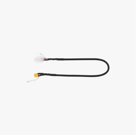 Thin black cable with connectors on a white background