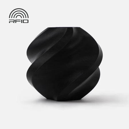 Black swirled object with 'RFID' branding on a light gray background