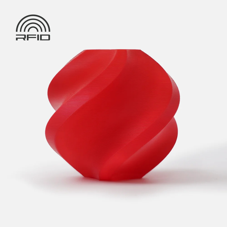 Red, twisted rubber ball on a white background with 'RFID' logo.