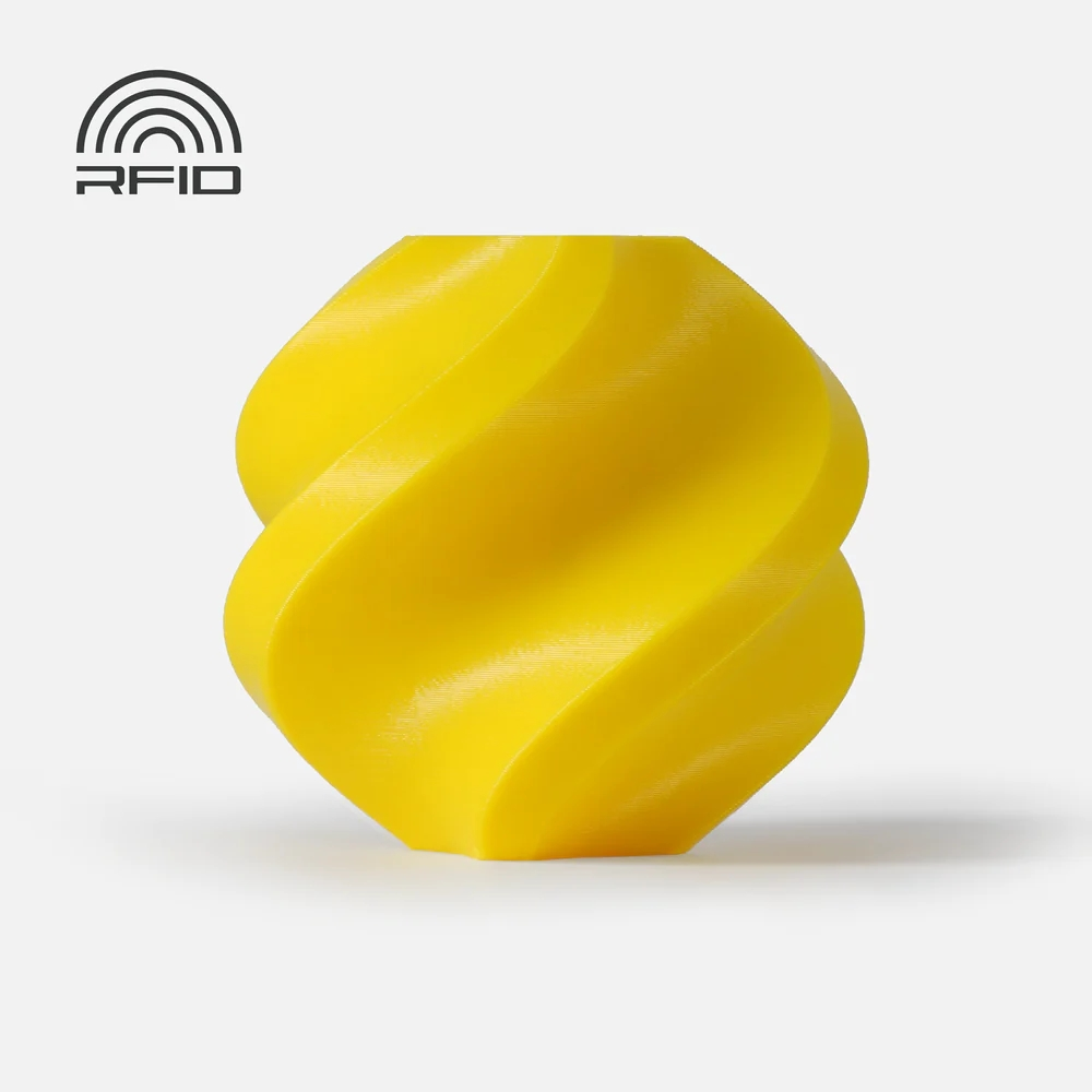 Yellow textured object on a white background with 'RFID' logo.