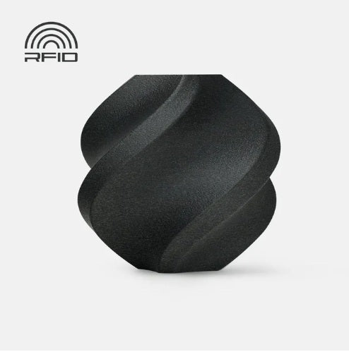 Black, futuristic-looking device with 'RFID' branding on a light gray background