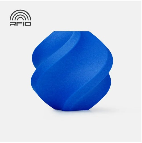 Blue geometric object with 'RFID' branding on a light blue background