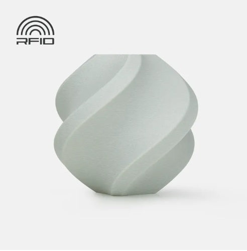Gray twisted object with 'RFID' branding on a white background