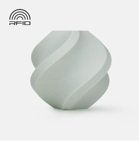 Gray twisted object with 'RFID' branding on a white background