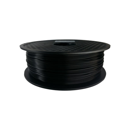 Spool of black filament on a white background