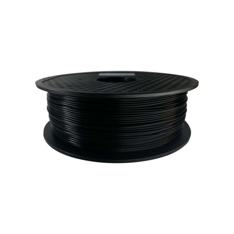 5K Spool of black filament on a white background