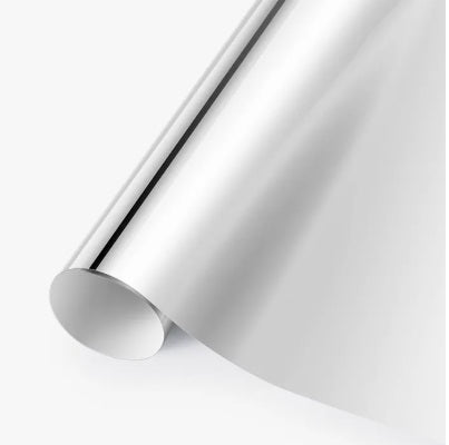Roll of silver reflective vinyl on a white background