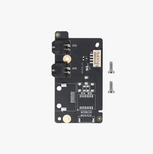 Electronic circuit board with screws on a white background. H2 4pin Interface Board DLB032