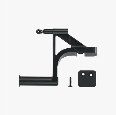 Black metal bracket with additional components on a white background