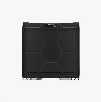 Black geometric-patterned product on a white background