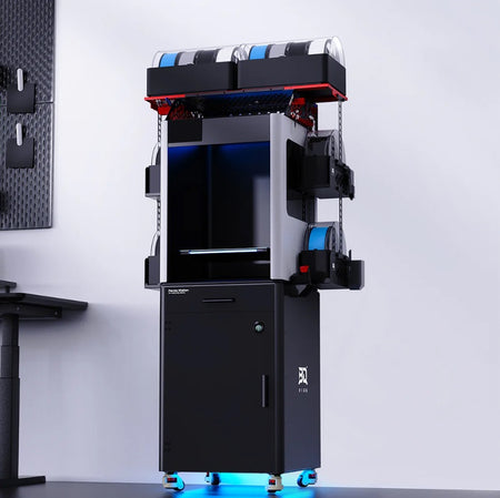 H2D 3D printer on a stand with a white background