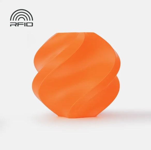 Orange swirled object on a white background with RFID logo.