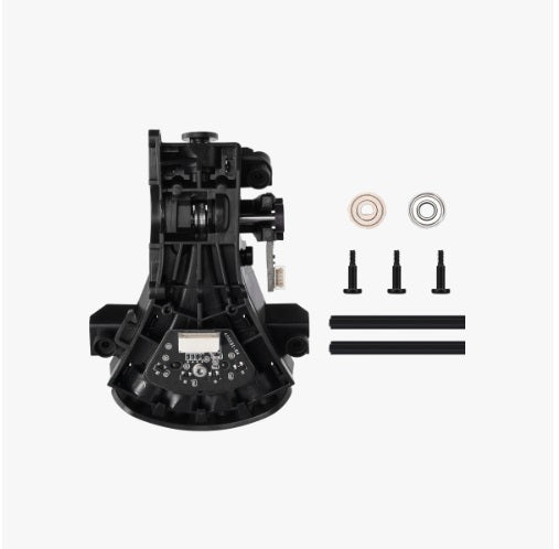 Black mechanical assembly for AMS 2 with additional parts on a white background
