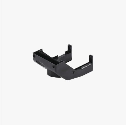 Black metal bracket on a white background