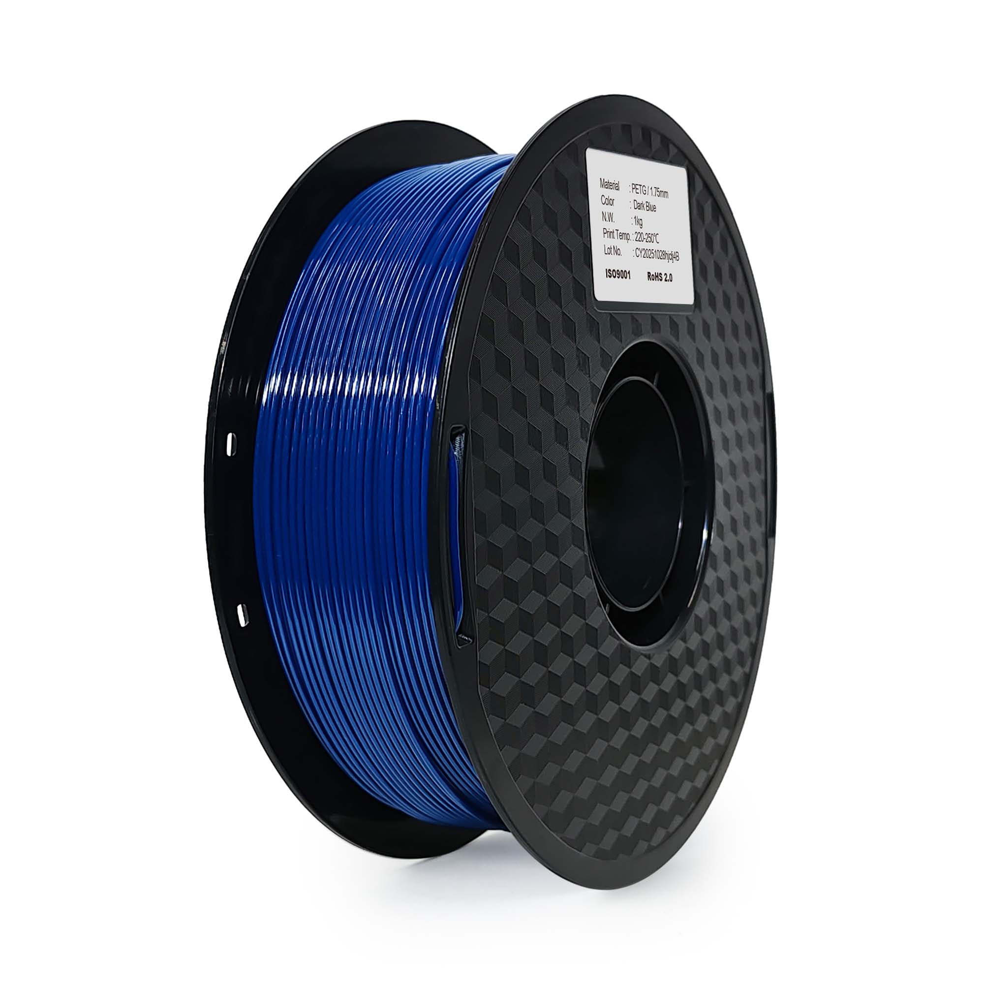 Spool of blue 3D printing filament on a white background