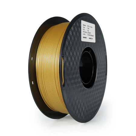 Spool of gold filament on a white background