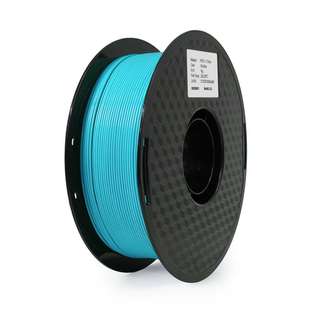 Spool of blue filament on a white background