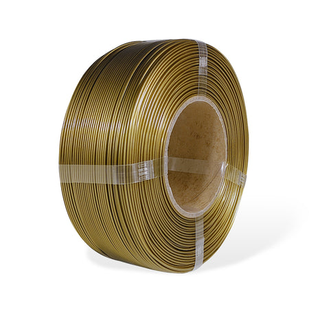 Roll of bronze filament on a white background
