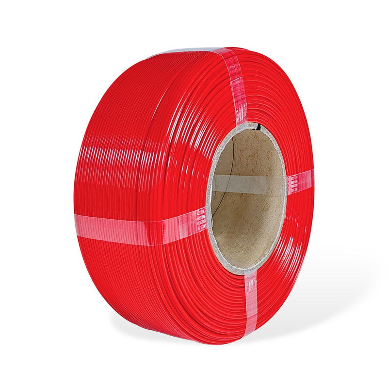 Fire Engine Red roll of  filament on a white background