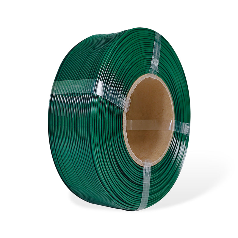 Roll of forest green filament on a white background