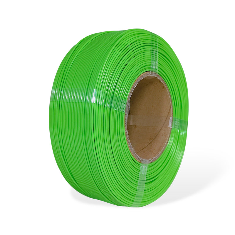 Green spool of  filament on a white background
