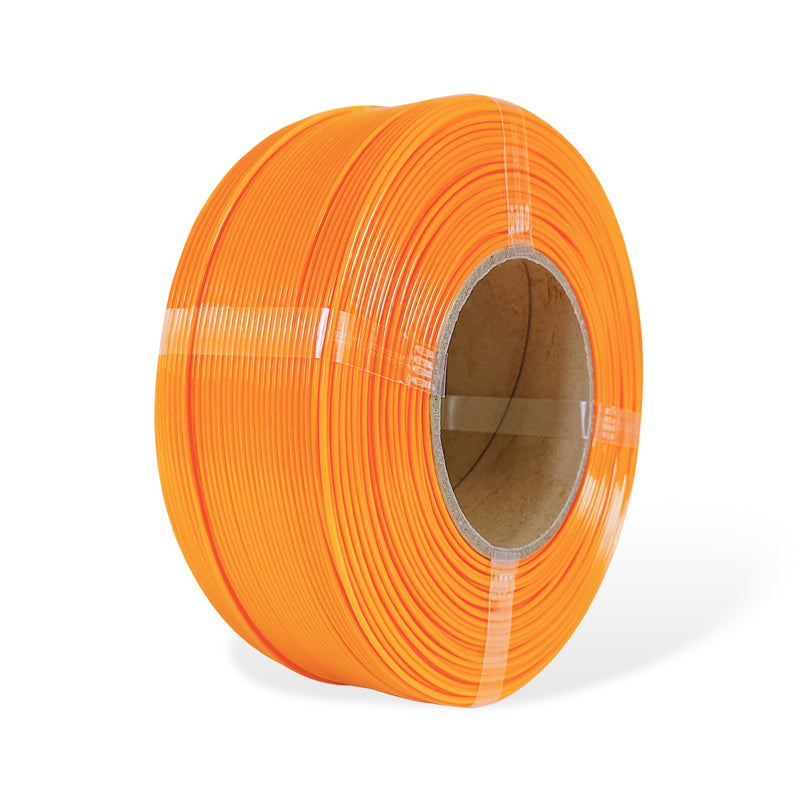 Roll of orange  filament on a white background