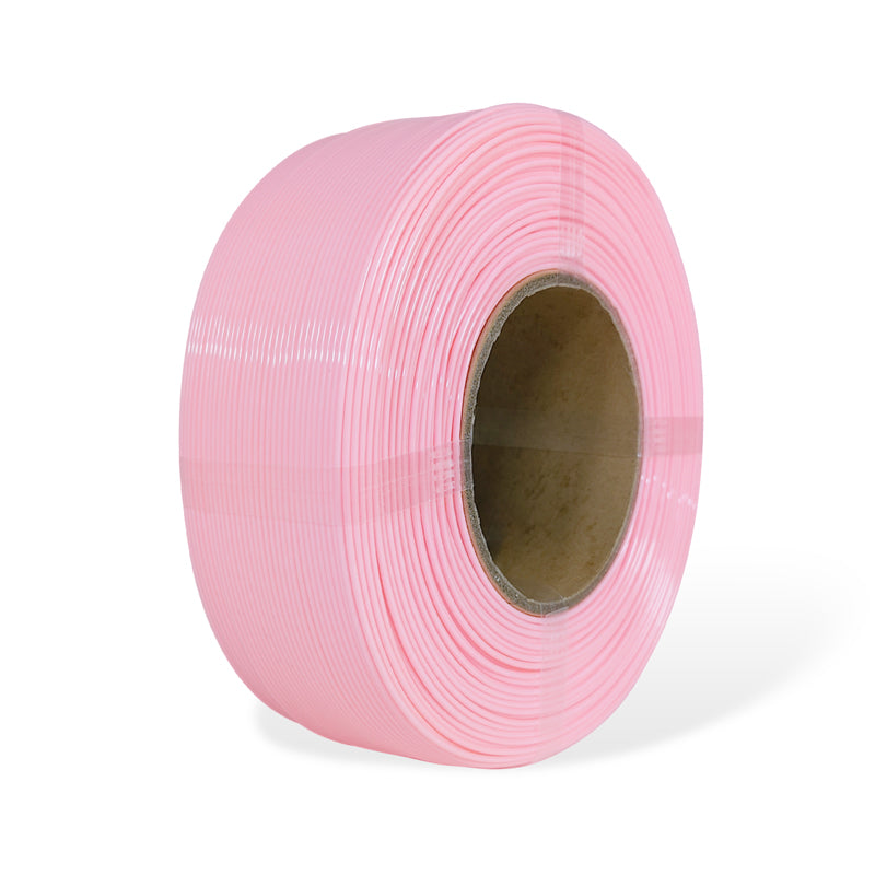 Roll of pink filament on a white background