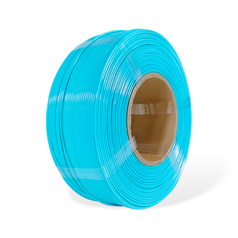 Roll of blue filament on a white background