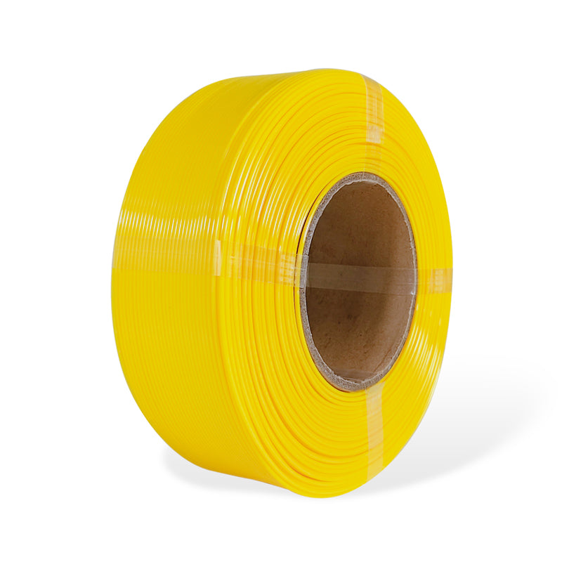 Roll of yellow  filament on a white background