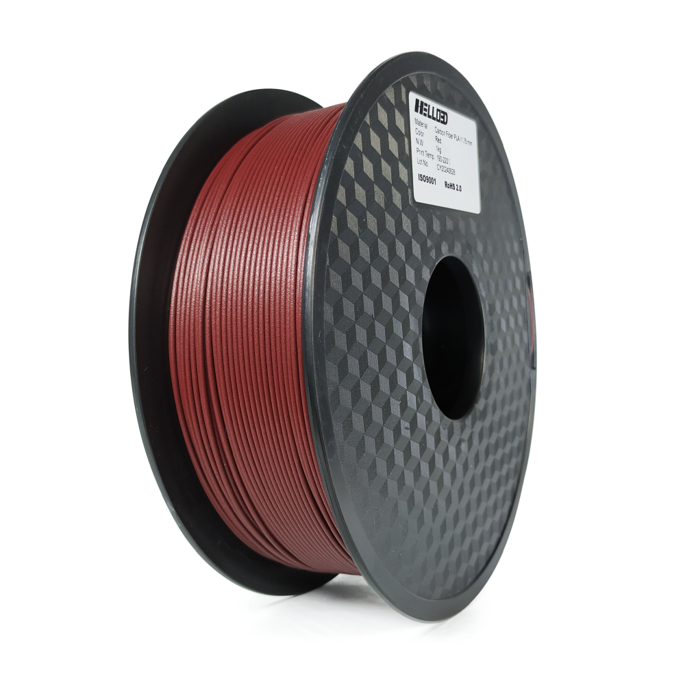 Spool of red filament on a white background