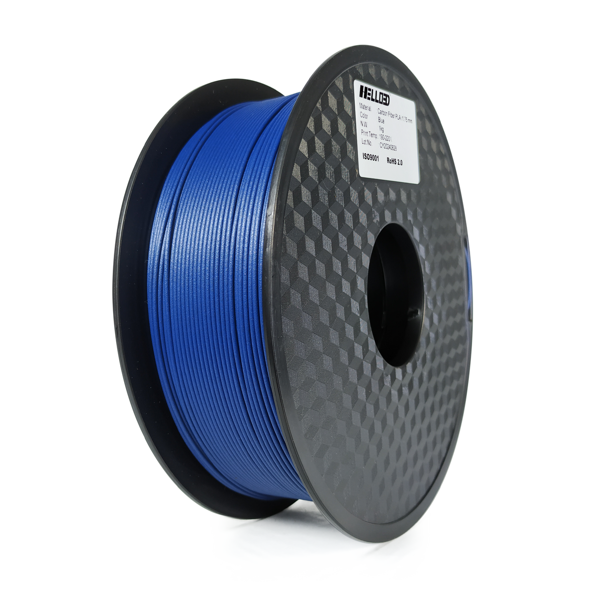 Spool of blue filament on a white background