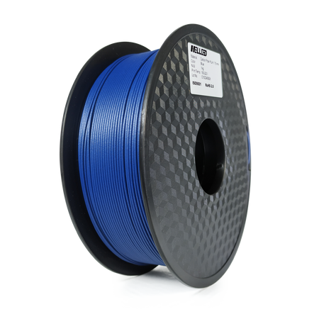 Spool of blue filament on a white background