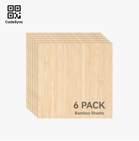 Six-pack of bamboo sheets with '6 Pack Bamboo Sheets' text on a white background.