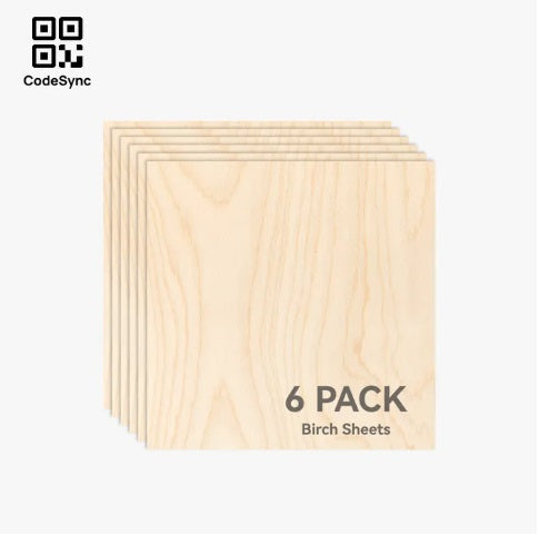 Six packs of birch sheets on a white background with CodeSync branding.