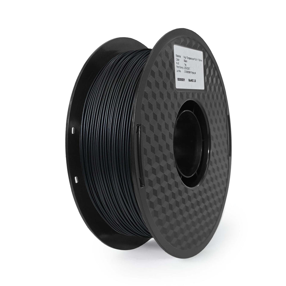 Spool of black filament on a white background