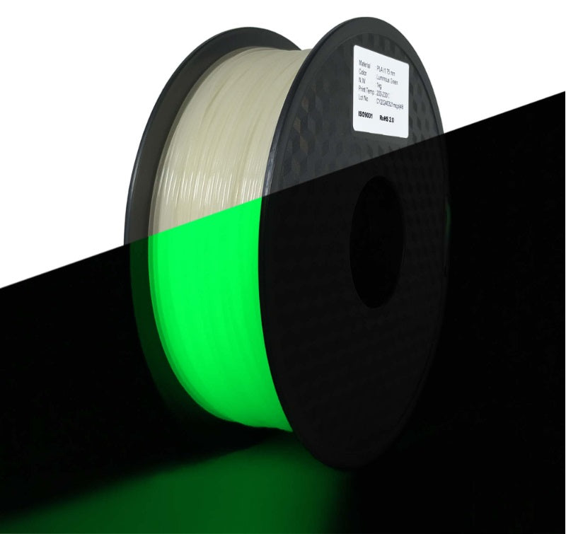 Spool of green filament with a black background