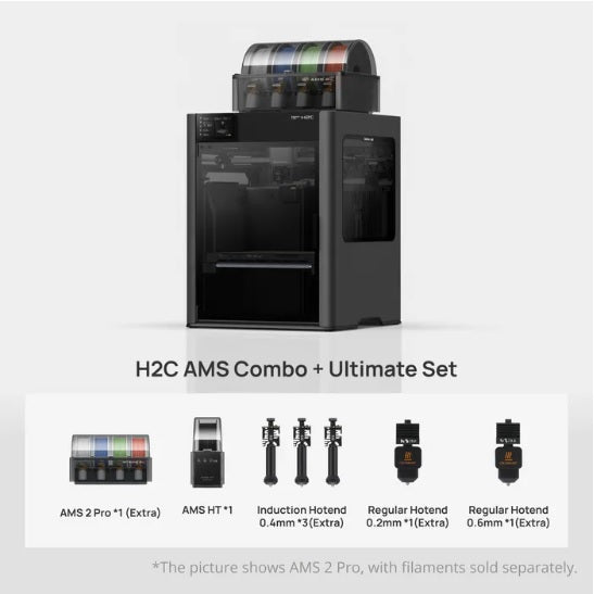 H2C AMS Combo + Ultimate Set with 3D printer and accessories on a white background