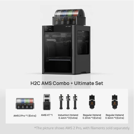 H2C AMS Combo + Ultimate Set with 3D printer and accessories on a white background