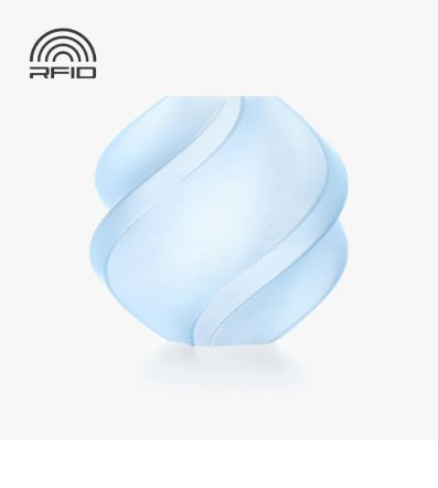 Ice Blue vase with 'RFID' logo on a white background