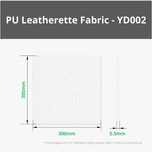 PU Leatherette Fabric YD002 with dimensions and thickness on a white background