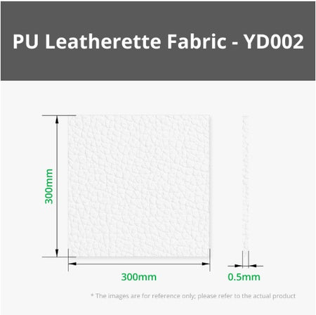 PU Leatherette Fabric YD002 with dimensions and thickness on a white background