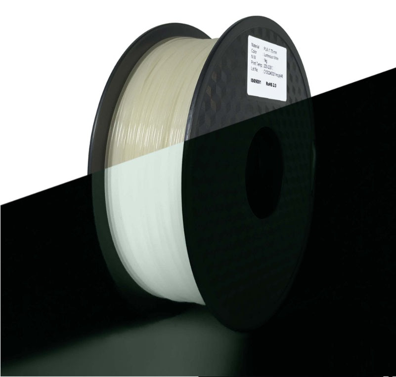 Spool of filament with a label on a black background