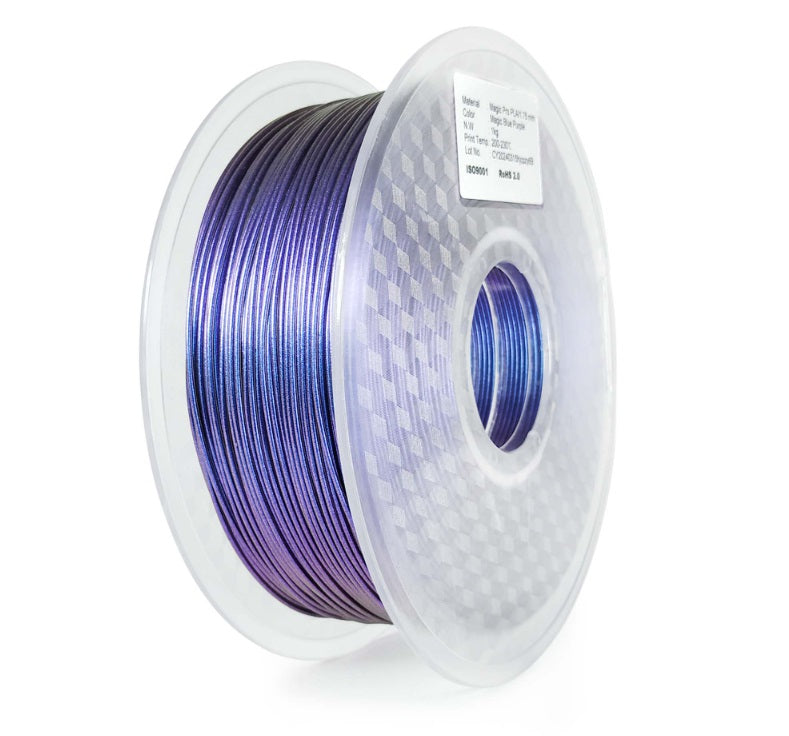 Spool of purple filament on a white background