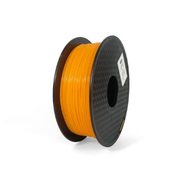 Spool of orange filament on a white background