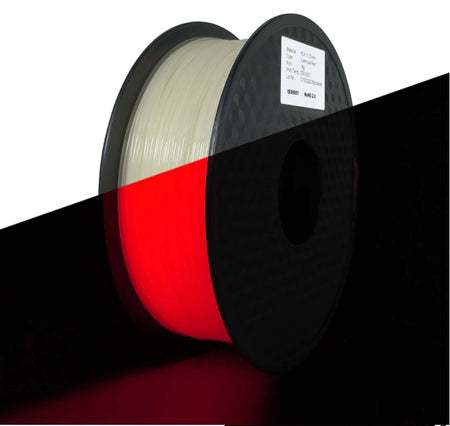 Spool of filament with a red stripe on a black and white background