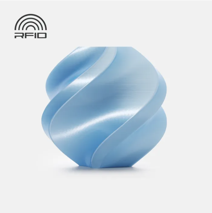Blue twisted object with 'RFID' logo on a light gray background