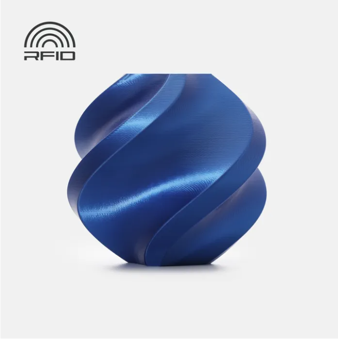 Blue twisted object with RFID logo on a light gray background