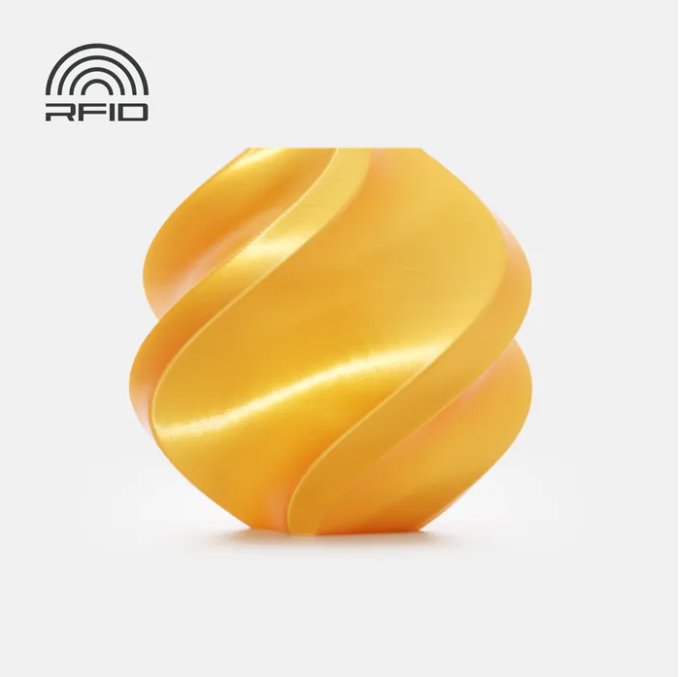 Gold twisted object with 'RFID' logo on a white background